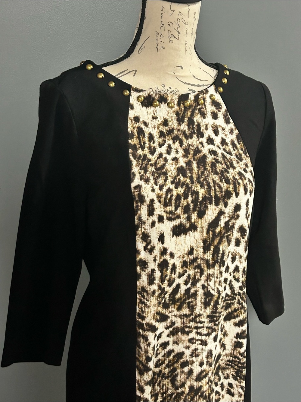 Ruby Rd Leopard Print Colorblock Studded Dress - Picture 4 of 8